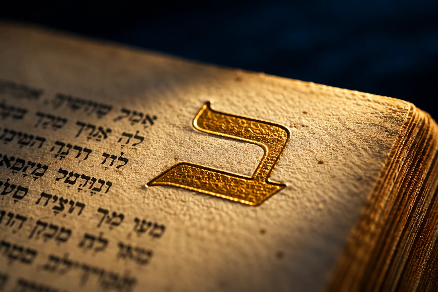 Close da letra hebraica ב (bet), que marca a folha dois — o número que abre o tratado